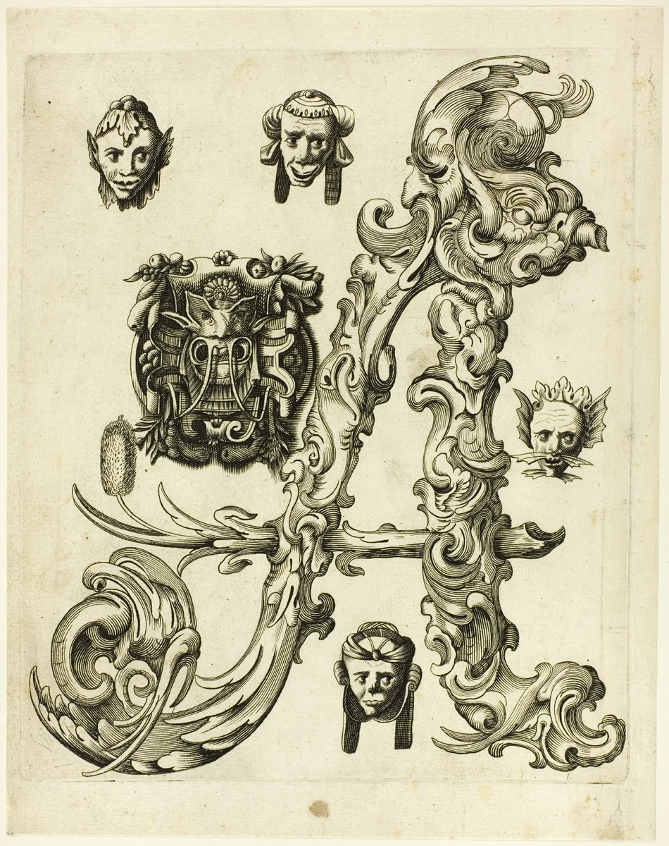 Letter A by Peter Aubry, print, 1630