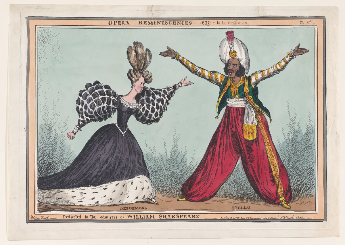 Opera Reminiscences, Plate 1st: Desdemona and Otello by William Heath, print, 1829