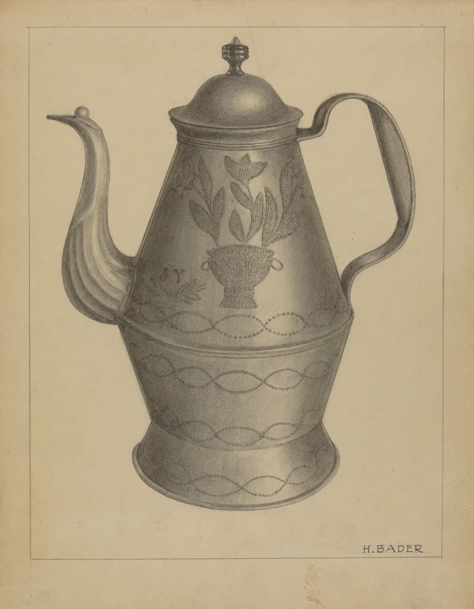 Pa. German Coffee Pot by Herman Bader, index of american design, 1936