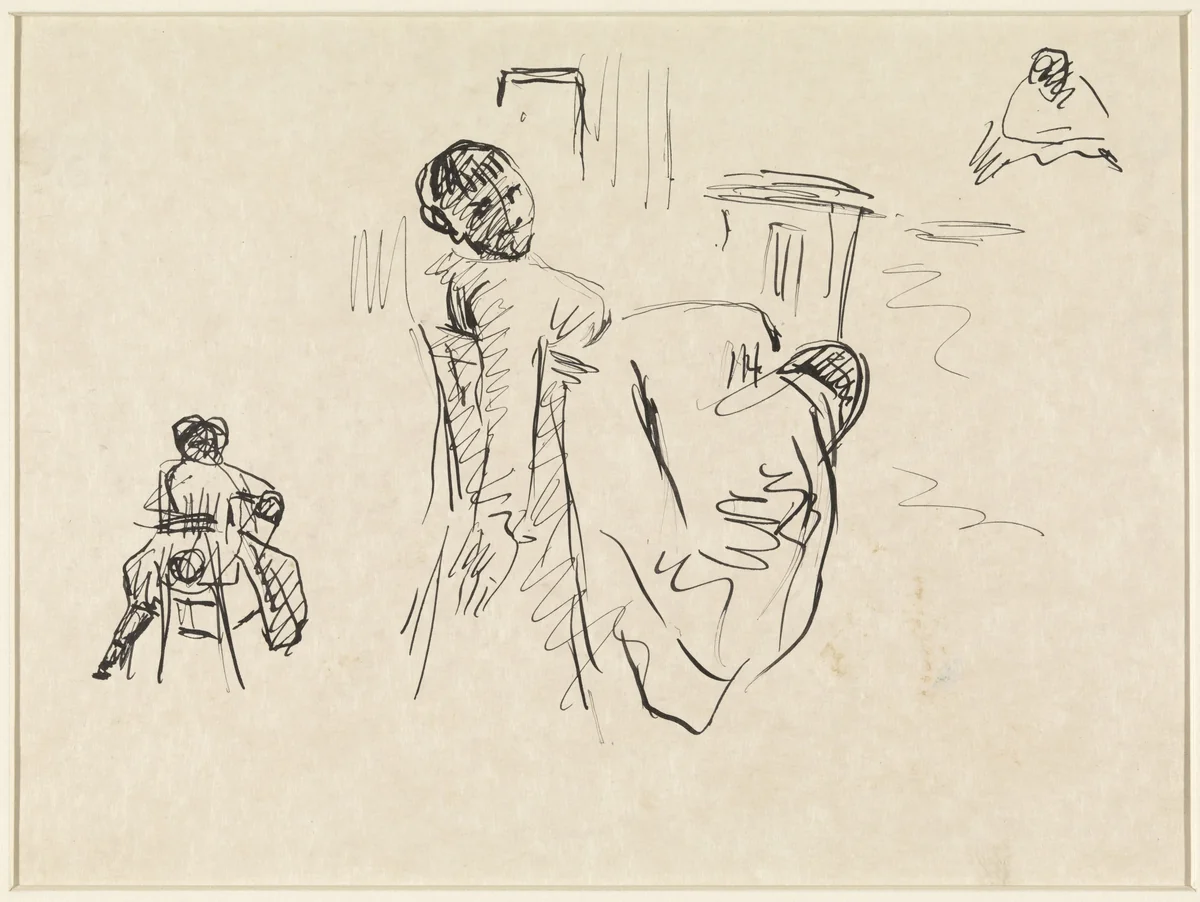 Schetsblad met zittende vrouw, die op haar stoel achterover leunt by Rik Wouters, drawing, 1892-1916