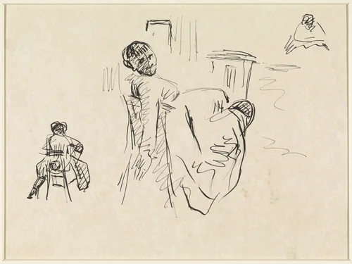 Schetsblad met zittende vrouw, die op haar stoel achterover leunt by Rik Wouters, drawing, 1892-1916