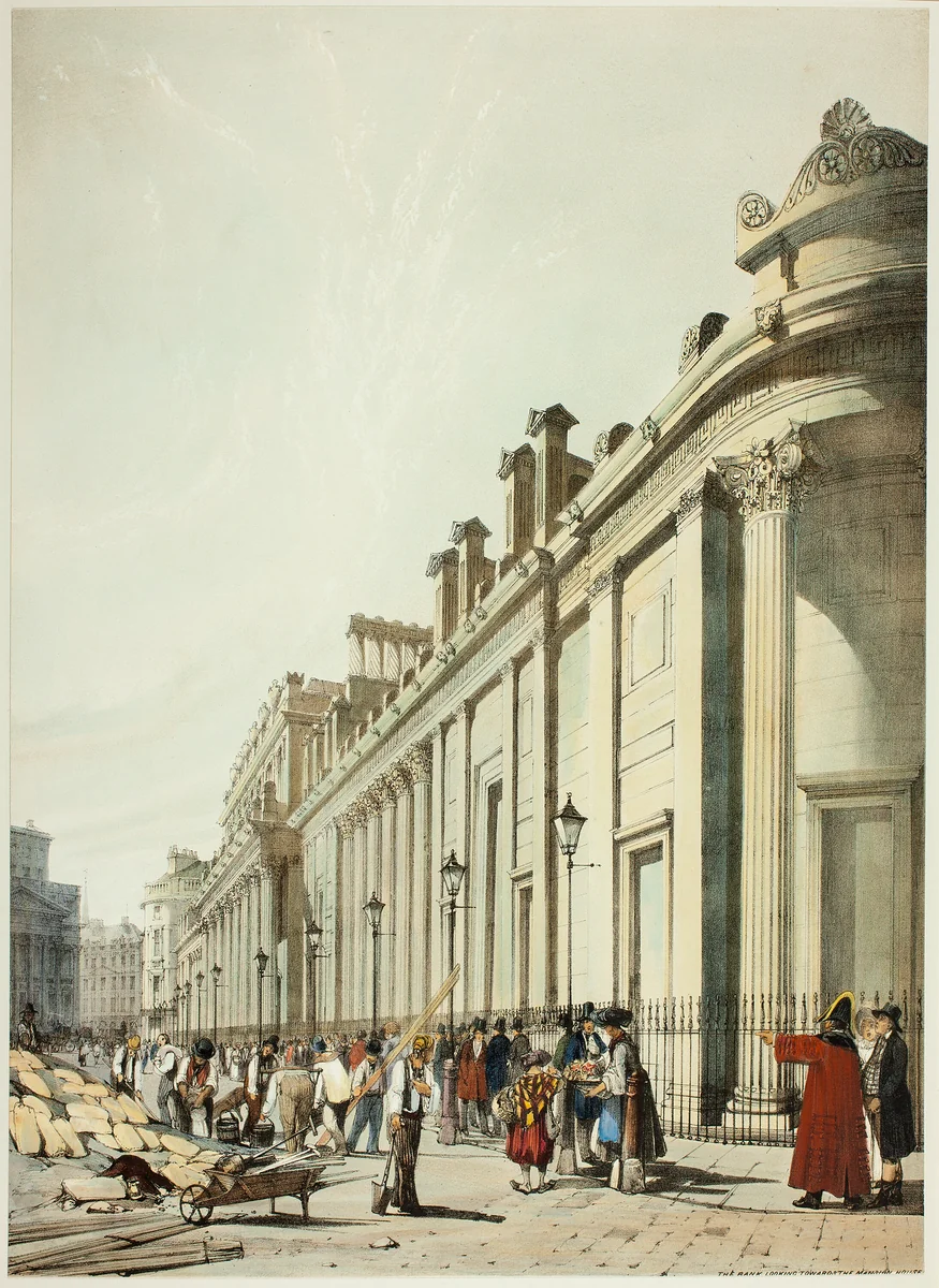 The Bank Looking Towards the Mansion House, from Original Views of London as It Is by Thomas Shotter Boys, print, 1842
