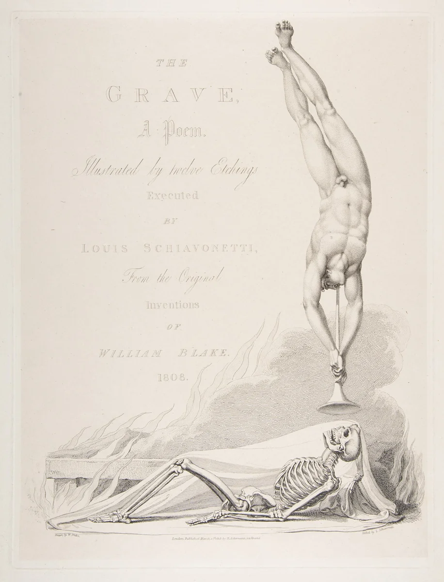 The Skeleton Re-Animated, Title Page to "The Grave," a Poem by Robert Blair by William Blake, print, 1813