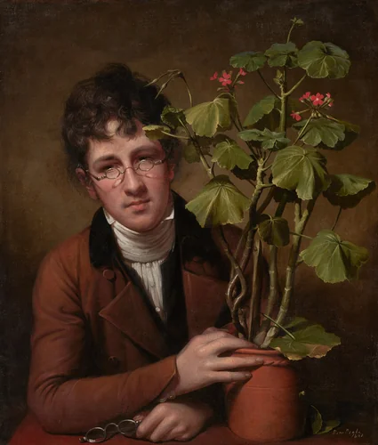 Rubens Peale with a Geranium by Rembrandt Peale, painting, 1801