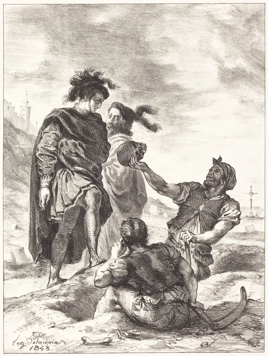Hamlet and Horatio before the Gravediggers (Act V, Scene I) by Eugène Delacroix, portfolio, 1843