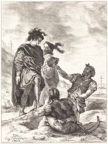 Hamlet and Horatio before the Gravediggers (Act V, Scene I) by Eugène Delacroix, portfolio, 1843