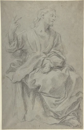 Seated Draped Male Figure (recto); Rough Studies of Putti (verso) by Giovanni Lanfranco, drawing, 1582-1647