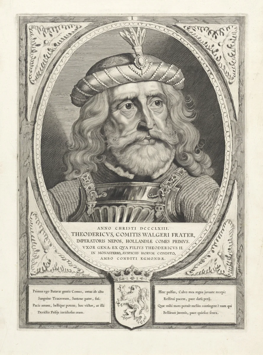 Portret van Dirk I, graaf van Holland by Cornelis Visscher, print, 1650