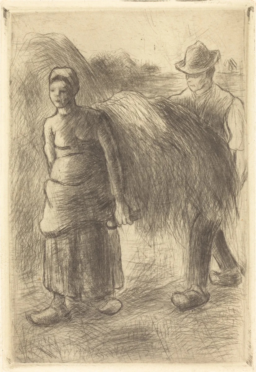 Peasants Carrying Hay (Paysans portant du foin) by Camille Pissarro, print, 1900