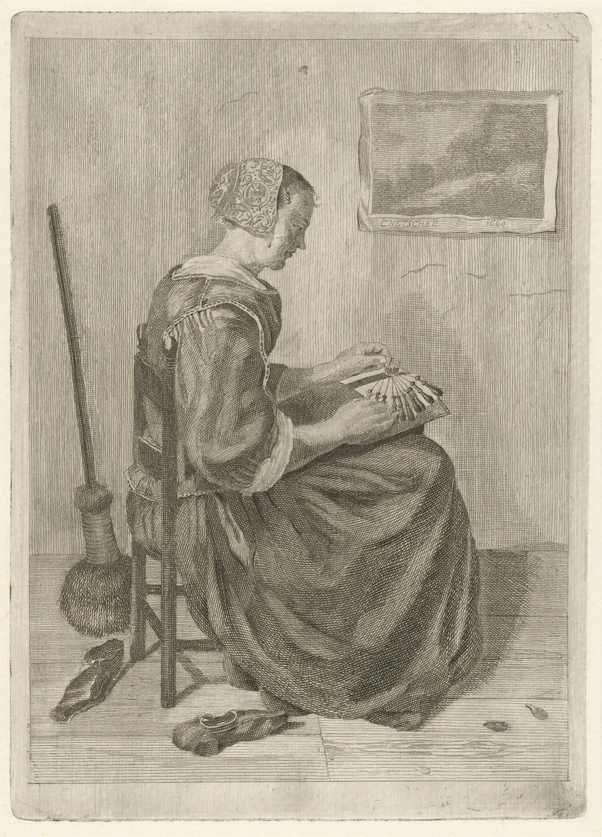 Kantmaakster by Pieter de Mare, print, 1768-1796