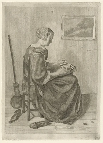 Kantmaakster by Pieter de Mare, print, 1768-1796