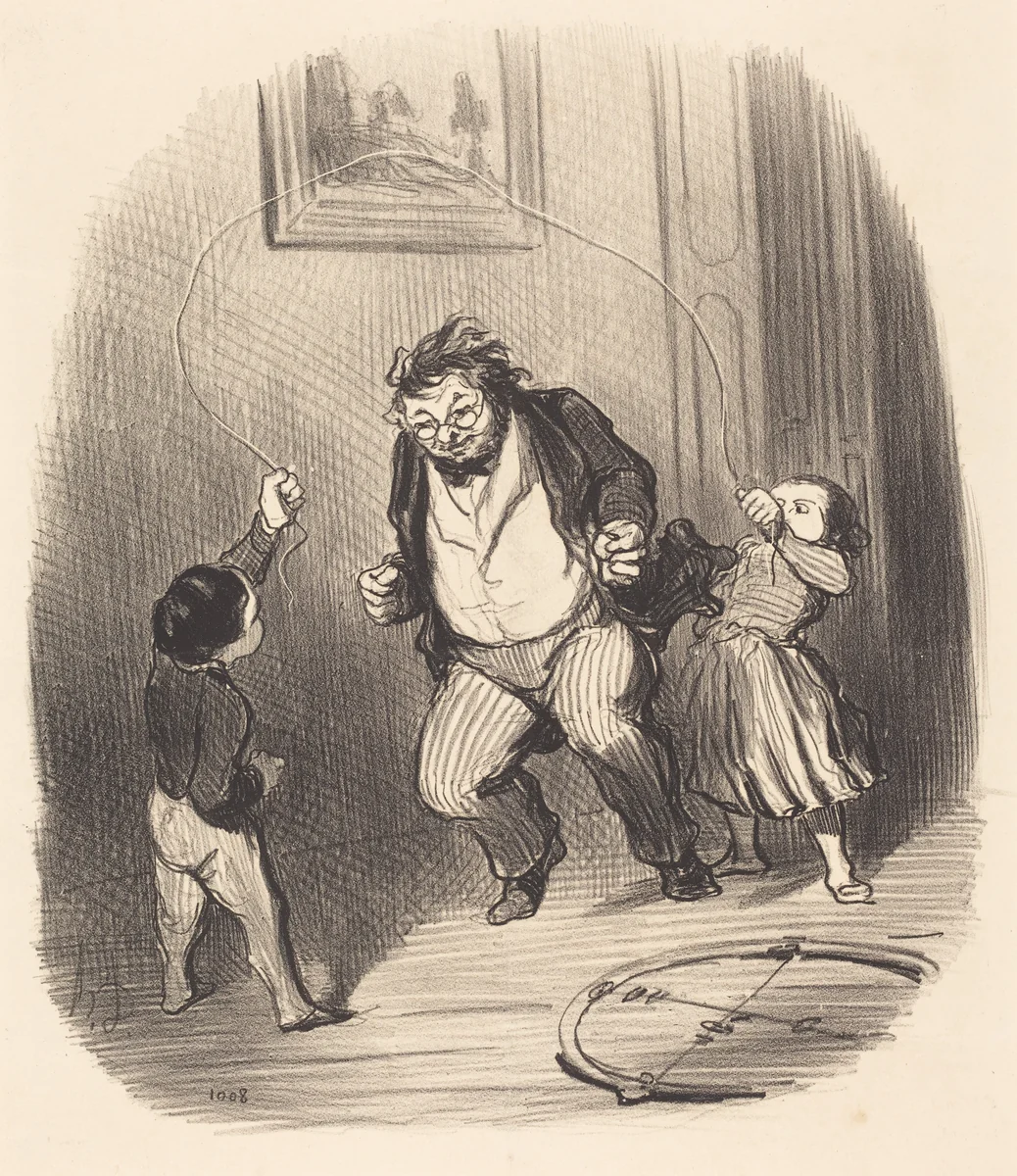 Allons, papa... encore... trente-deux tours!... by Honoré Daumier, print, 1847