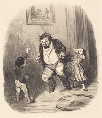Allons, papa... encore... trente-deux tours!... by Honoré Daumier, print, 1847
