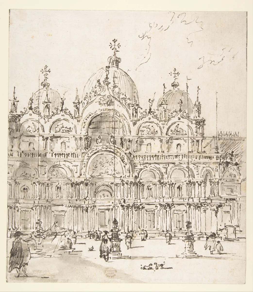 View of Piazza with Basilica of San Marco by Francesco Guardi, drawing, 1712-1793