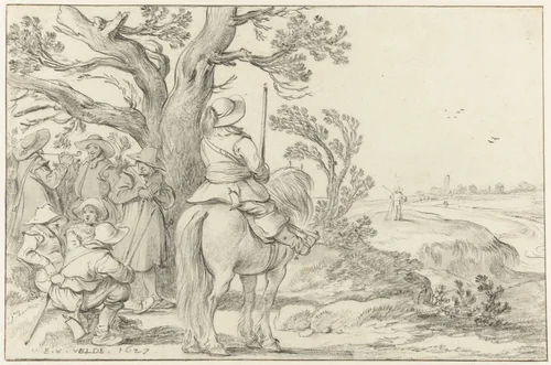 Struikrovers wachtend in een hinderlaag by Esaias van de Velde, drawing, 1627