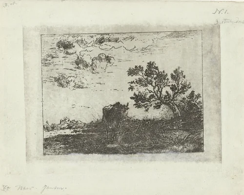 Landschap met koe by Cornelis van der Griendt, print, 1832-1880