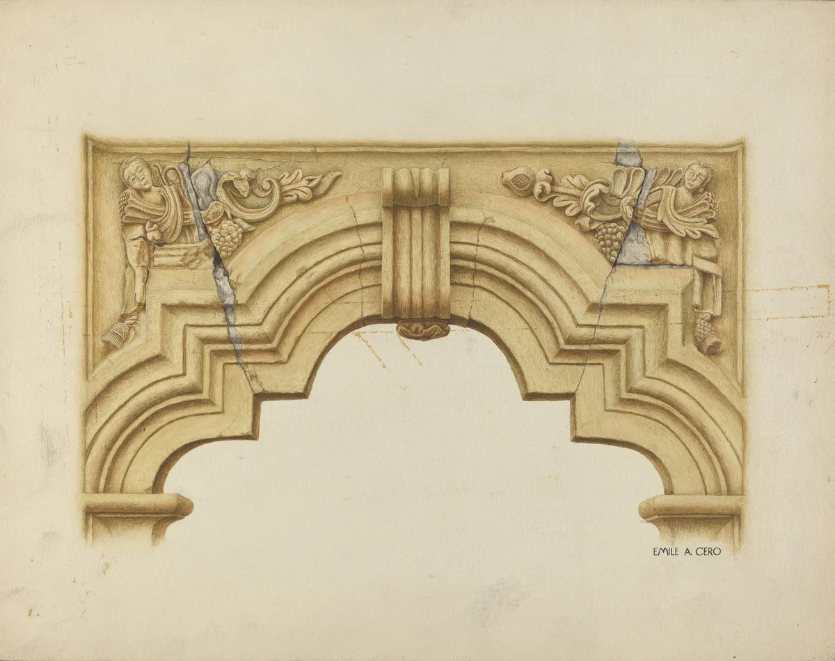 Carved Stone Arch Over Doorway by Emile Cero, index of american design, 1939
