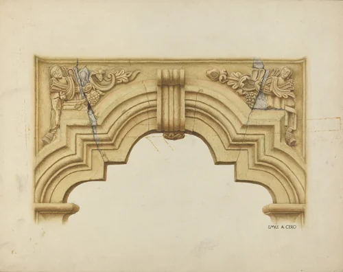 Carved Stone Arch Over Doorway by Emile Cero, index of american design, 1939