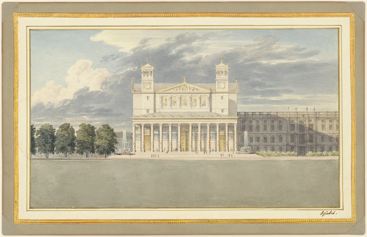 The Façade and Suroundings of a Cathedral for Berlin by Karl Friedrich Schinkel, drawing, 1827