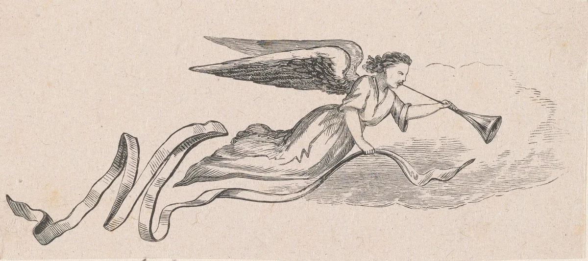 Faam blazend op een bazuin by Isaac Weissenbruch, print, 1836-1912