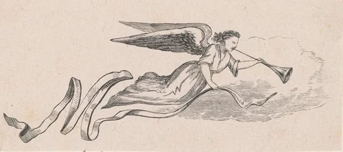 Faam blazend op een bazuin by Isaac Weissenbruch, print, 1836-1912