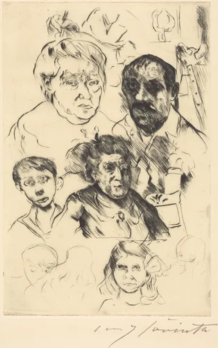 Verschiedene Köpfe und Selbstbildnis (Assorted Heads and Self-Portrait) by Lovis Corinth, print, 1915
