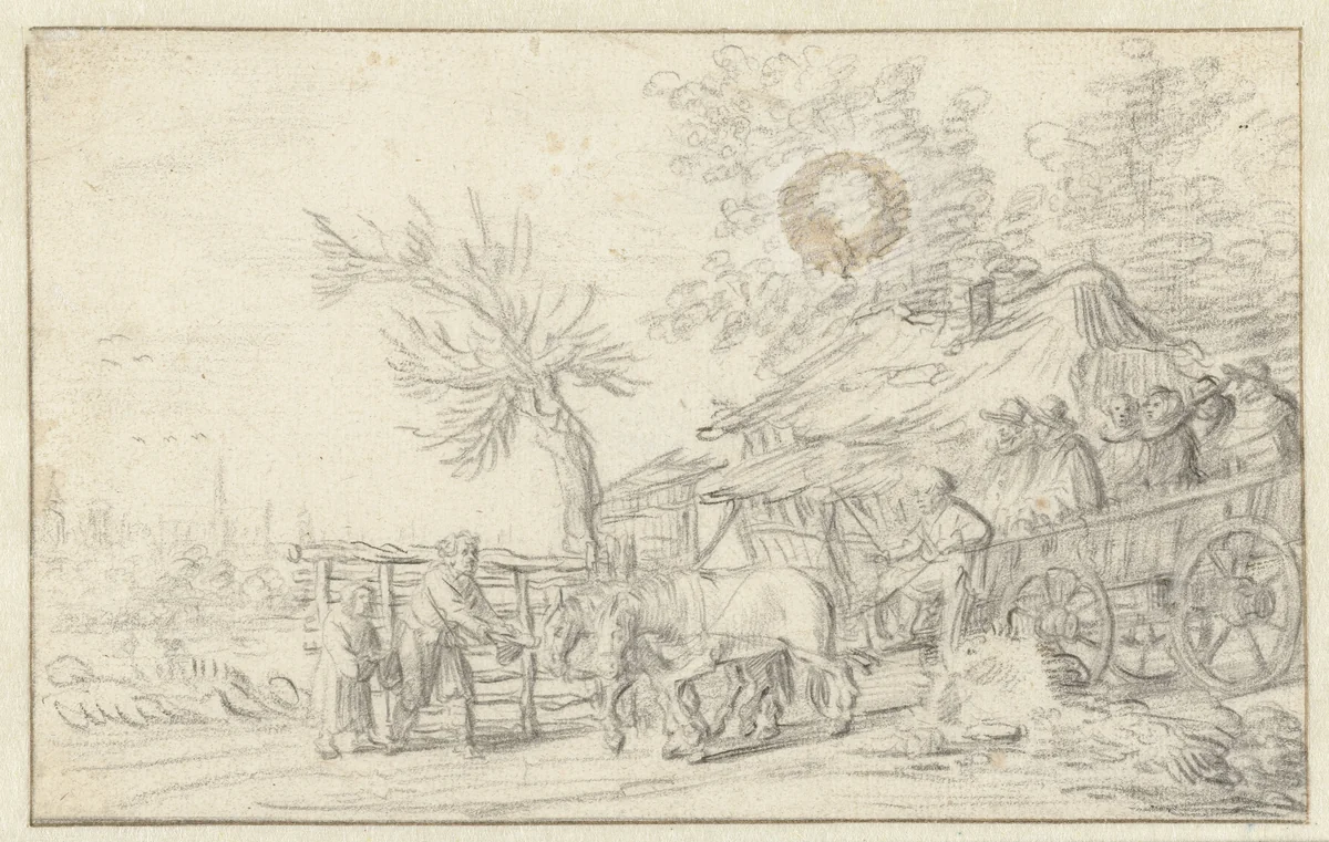 Wagen bij een hutje by Pieter de Molijn, drawing, 1650-1660