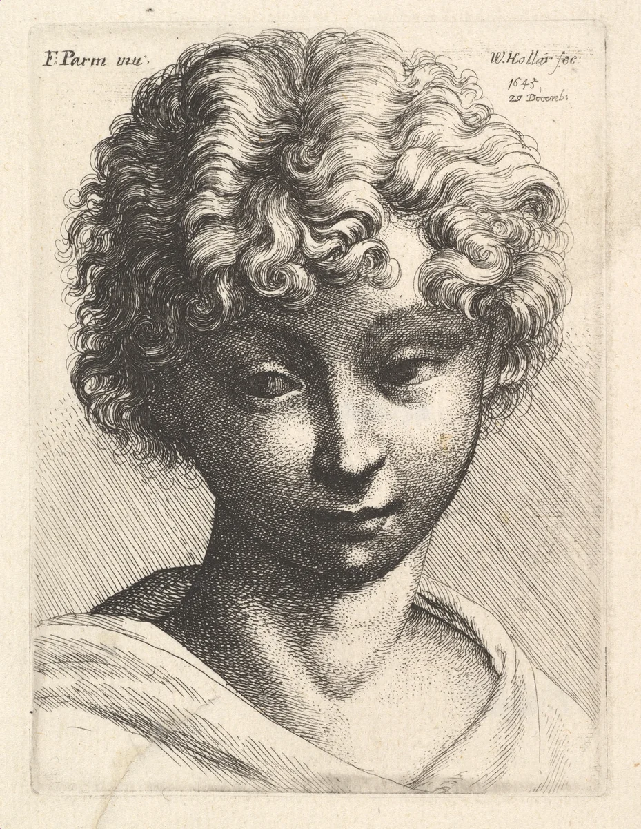 Head of a young girl by Wenceslaus Hollar, print, 1645