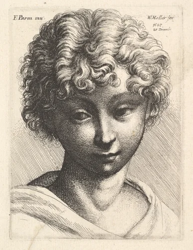 Head of a young girl by Wenceslaus Hollar, print, 1645