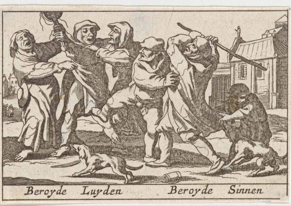 Gevecht tussen arme mensen by Pieter Hendricksz. Schut, print, 1628-1650