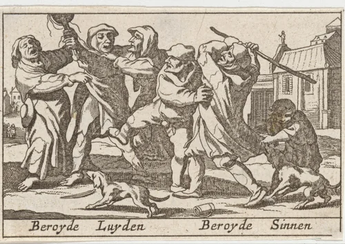 Gevecht tussen arme mensen by Pieter Hendricksz. Schut, print, 1628-1650