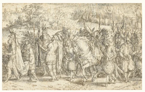 Quintus Fabius Maximus Meeting his Son on Foot by David Vinckboons, drawing, 1608-1609