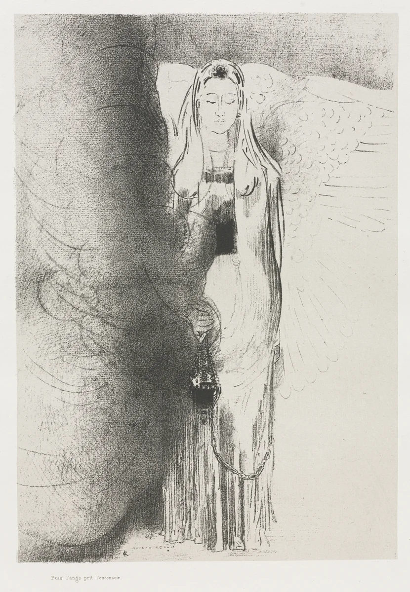 And the Angel Took the Censer by Odilon Redon, print, 1899
