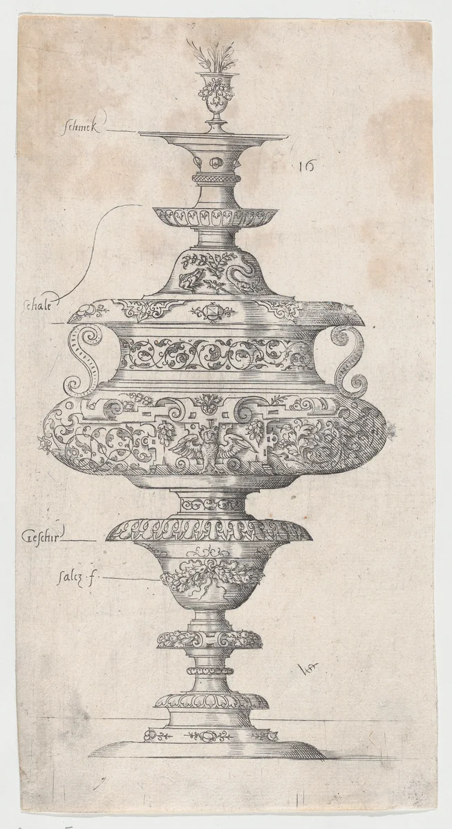 Covered Goblet With Owl by Virgil Solis, print