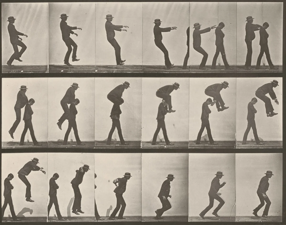 Plate Number 169. Jumping over boy's back (leapfrog) by Eadweard Muybridge, photograph, 1887