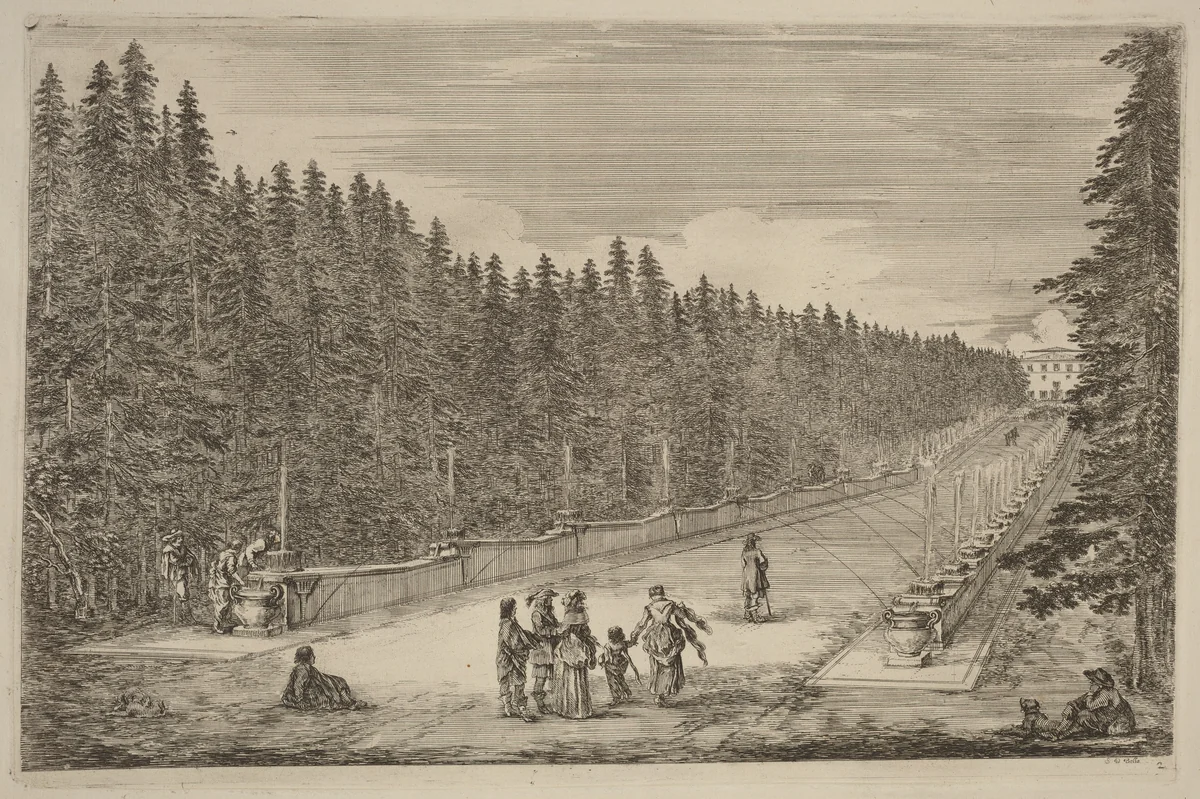 The Avenue of Fountains by Stefano della Bella, print, 1653