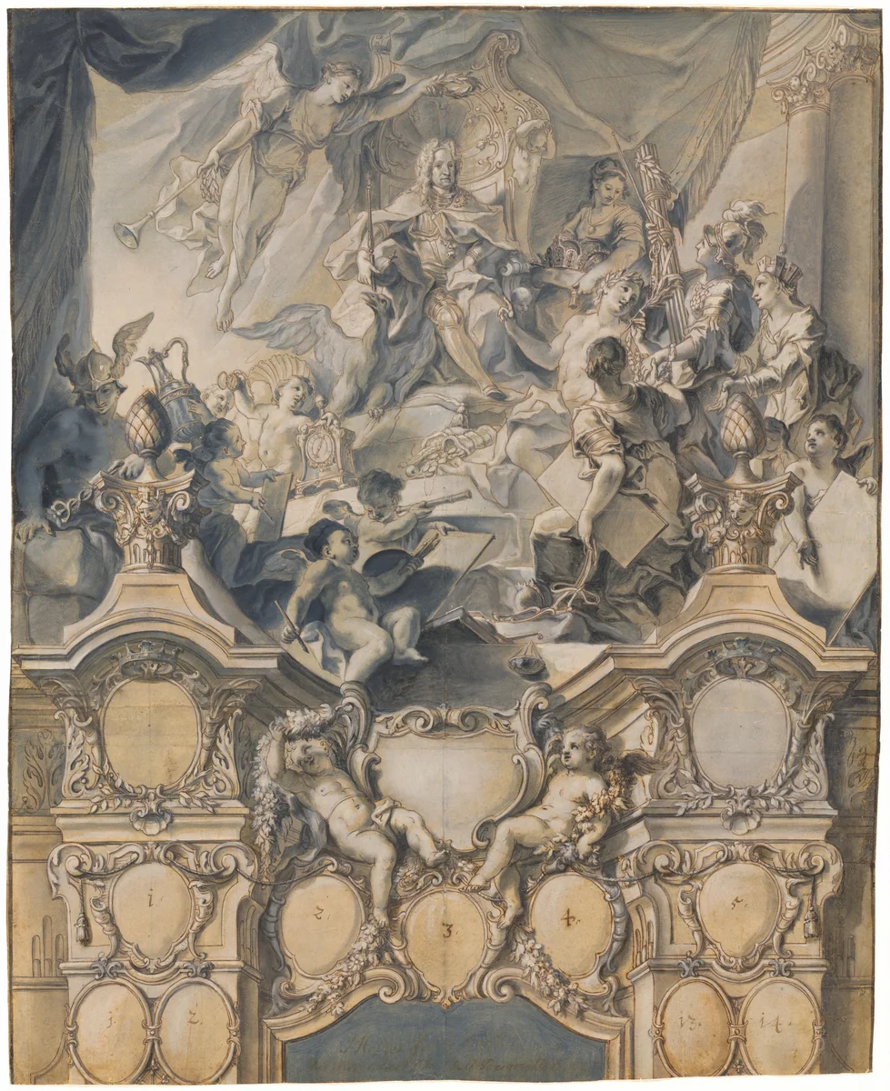 The Arts and Powers Pay Homage to Emperor Charles VI by Johann Evangelist Holzer, drawing, 1732