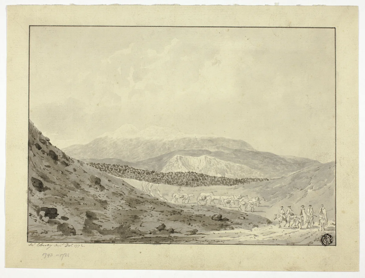 Expedition Party in Icelandic Landscape by John Clevely, drawing, 1772