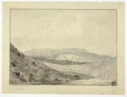 Expedition Party in Icelandic Landscape by John Clevely, drawing, 1772