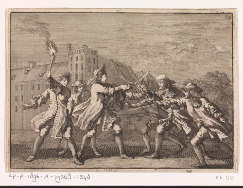 Aanslag op Johan de Witt in Den Haag bij het Binnenhof, 1672 by Jan Luyken, print, 1698