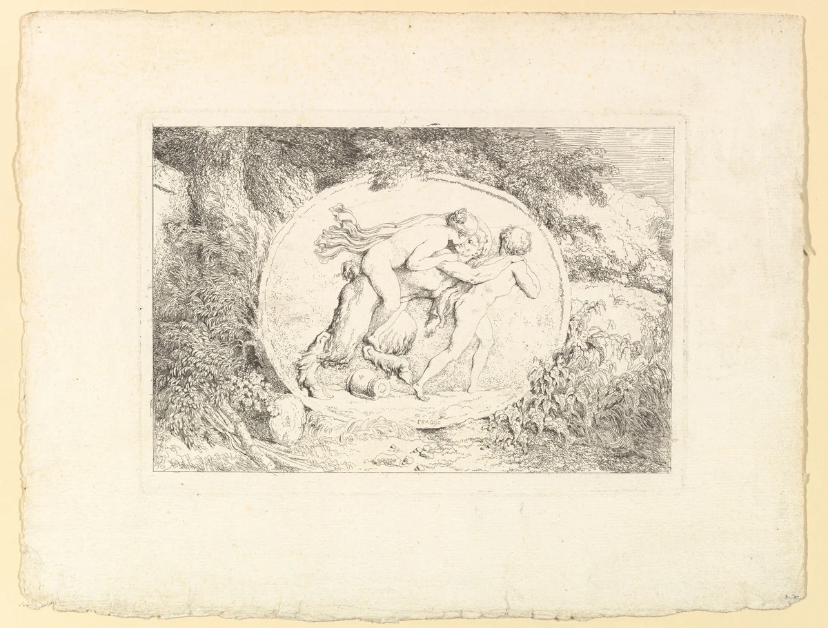 Nymph Astride a Satyr by Jean Honoré Fragonard, print, 1763