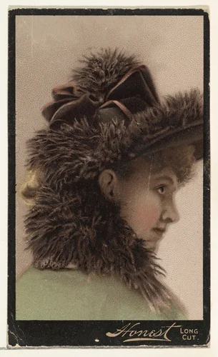 Actress wearing matching collar and hat, from Stars of the Stage, Third Series (N131) issued by Duke Sons & Co. to promote Honest Long Cut Tobacco by W. Duke, Sons & Co., print, 1891-1892