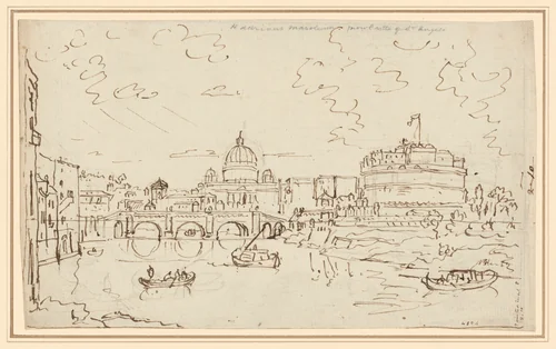 The Tiber with Saint Peter's and the Castel S. Angelo (recto) by William Marlow, drawing, 1765-1768