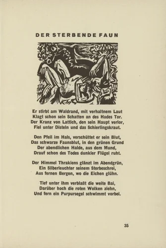 The Dying Faun (Der sterbende Faun) (headpiece, page 35) from Umbra vitae (Shadow of Life) by Ernst Ludwig Kirchner, illustrated book, 1924