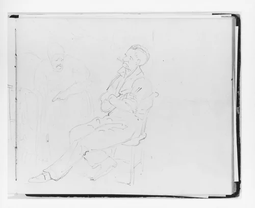 Seated Man Smoking and Woman Pointing (from Sketchbook) by Francis William Edmonds, artwork, 1835-1839