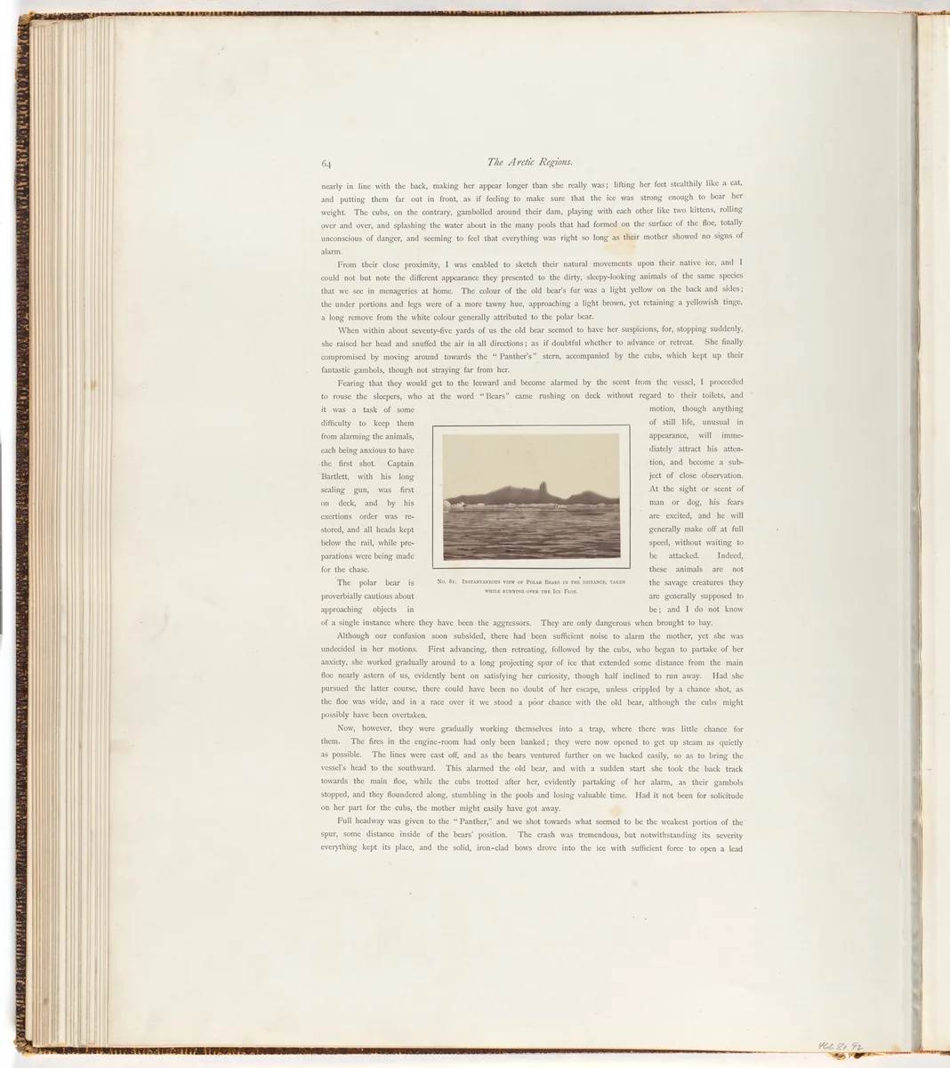 "Instantaneous view of polar bears in the distance, taken while running overthe ice floe." by George P. Critcherson, John L. Dunmore, William Bradford, photograph, 1869