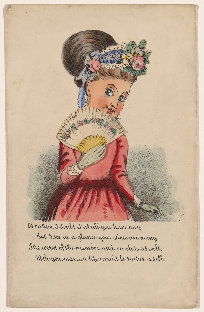 Comic Valentine (shy woman) by anonymous, other, 1855-1865