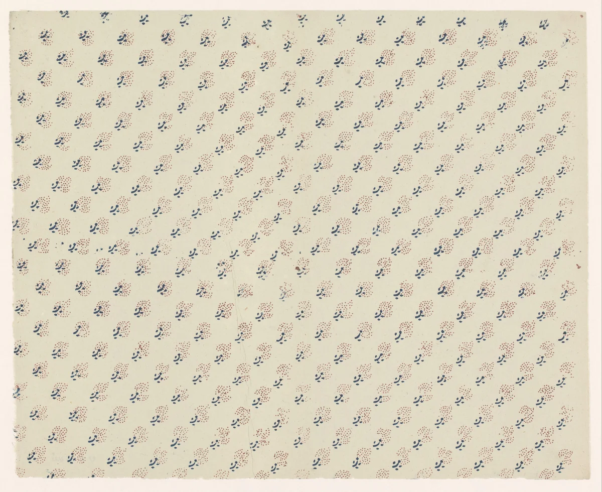 Blad met diagonaal verlopend strooipatroon van bloemmotief by anonymous, print, 1800-1900