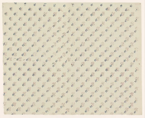 Blad met diagonaal verlopend strooipatroon van bloemmotief by anonymous, print, 1800-1900