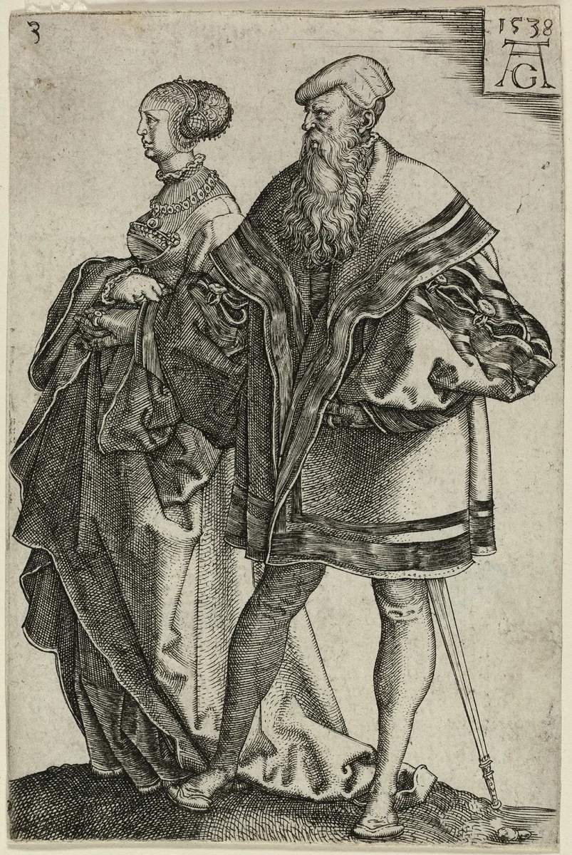 Dancing Couple, plate three from The Large Wedding-Dancers by Heinrich Aldegrever, print, 1538